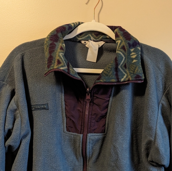 Vintage Columbia Fleece Zip Up Sweatshirt Teal and Purple women's size large - Picture 2 of 7